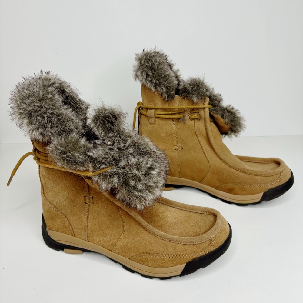 Lands End Ankle Boots Size 6.5 Suede Faux Fur